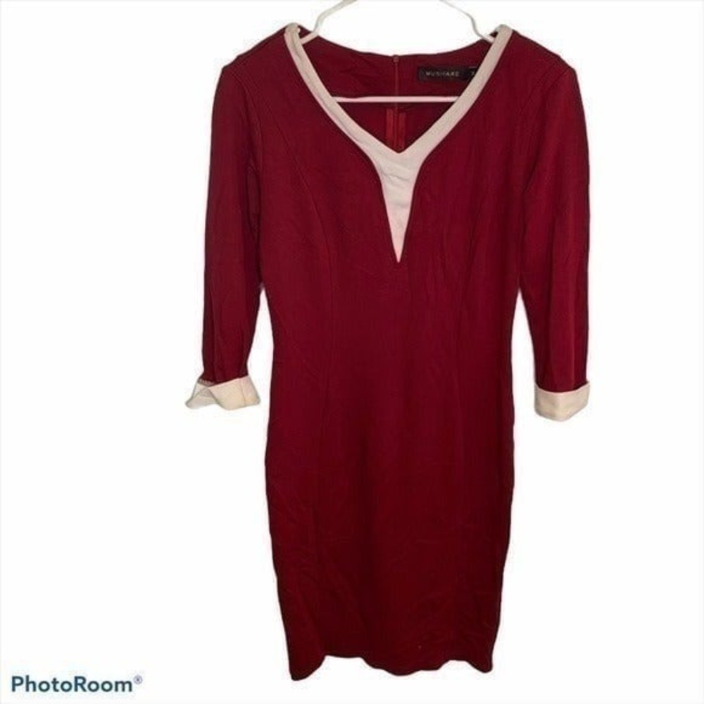 Mushare Midi Ponte Sheath Dress Crimson Cream‎